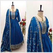 Flattering Sequence Embroidery Work Tel Color Gown