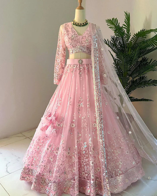 Presenting Sequence Work Pink Color Lehenga Choli
