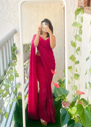Beautiful Pink Color Ready To Wear Saree