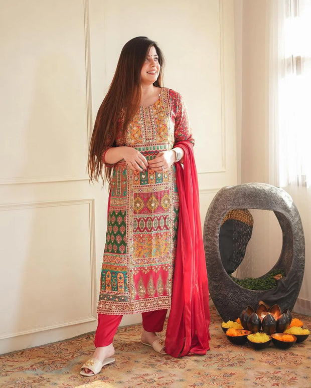 Captivating Mirror Work Red Color Anarkali Suit