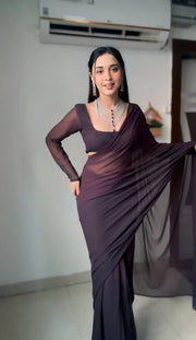 Exotic Chocolate Color Ready To Wear Saree