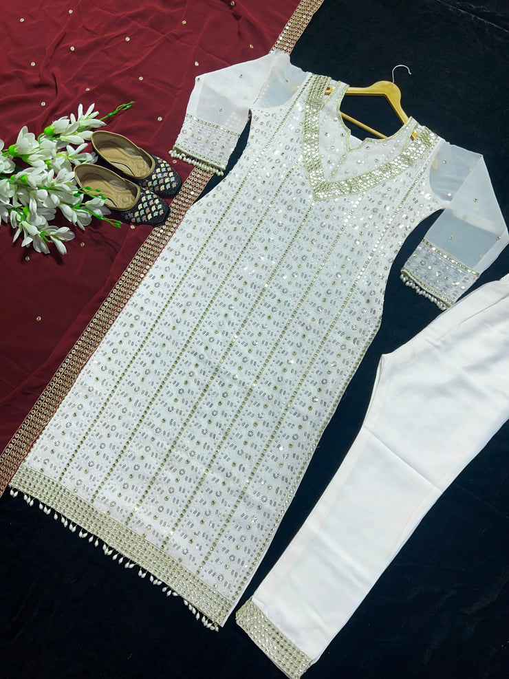 Terrific Embroidered Maroon Salwar Suit With Pink Dupattac