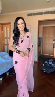 Embellished Embroidery Pink Color Ready To Wear Saree