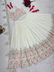 White Color Georgette Sequence Work Lehenga Choli
