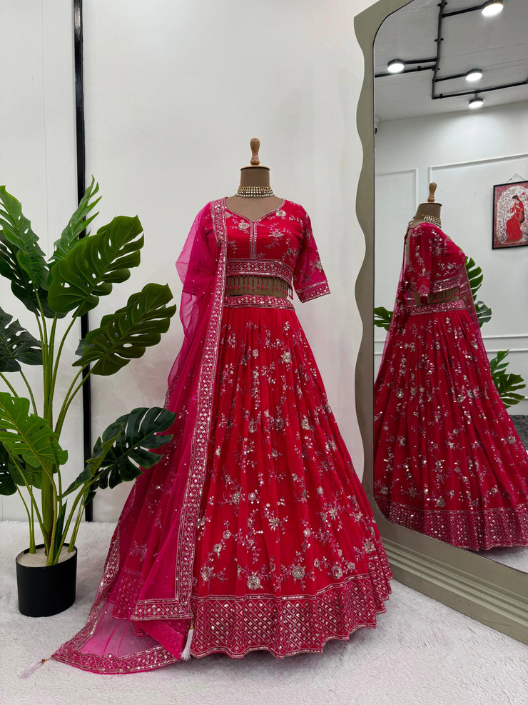 Reception Wear Heavy Sequence Work Red Color Lehenga Choli