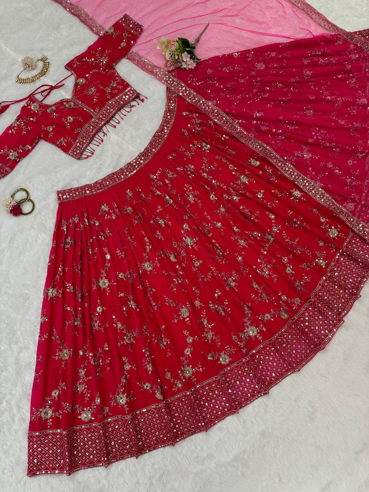 Reception Wear Heavy Sequence Work Red Color Lehenga Choli