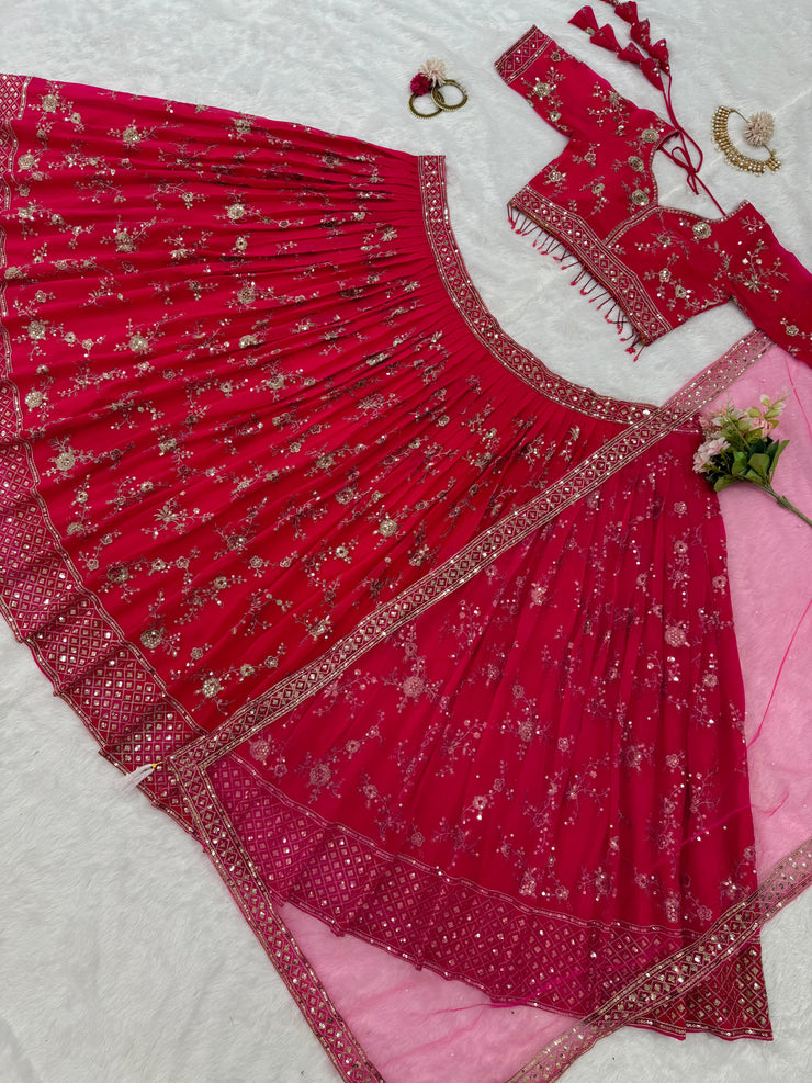 Reception Wear Heavy Sequence Work Red Color Lehenga Choli