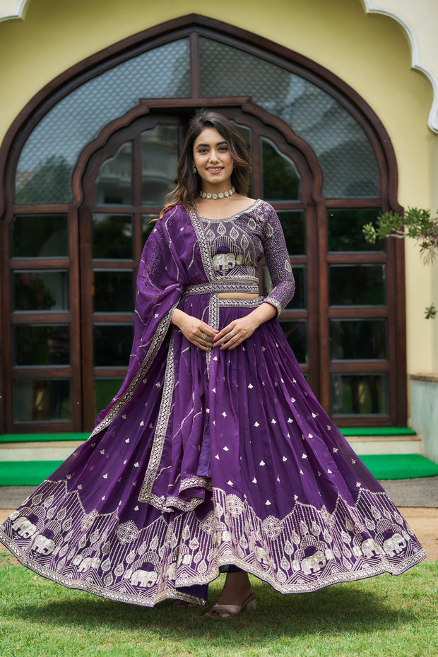 Festive Wear Purple Color Sequence Work Lehenga Choli