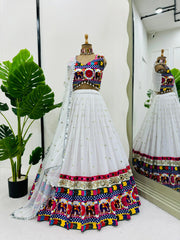 -38%    White Color Chain Stitch WIth Mirror Work Navratri Lehenga Choli