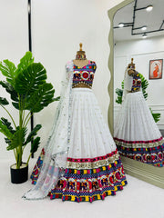 -38%    White Color Chain Stitch WIth Mirror Work Navratri Lehenga Choli
