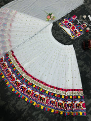 -38%    White Color Chain Stitch WIth Mirror Work Navratri Lehenga Choli
