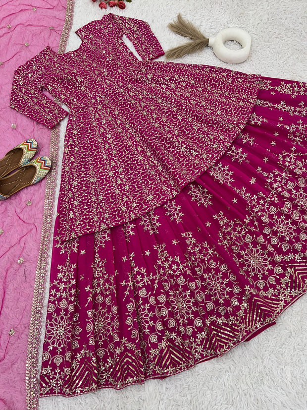 Wedding Wear Heavy Work Pink Color Top With Lehenga