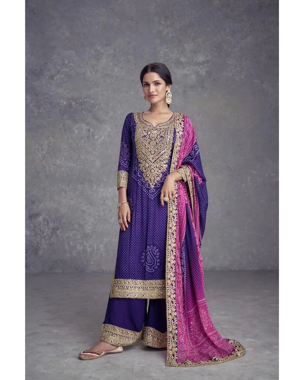 Marvelous Digital Print Work Blue Color Sharara Suit
