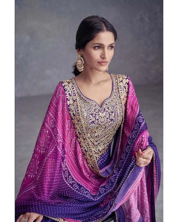 Marvelous Digital Print Work Blue Color Sharara Suit
