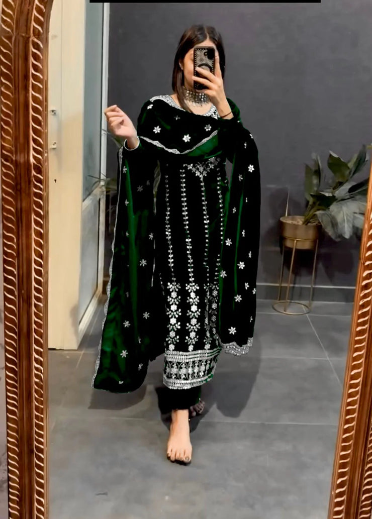 Beautiful Green Color Velvet 5mm Sequence Work Salwar Suit