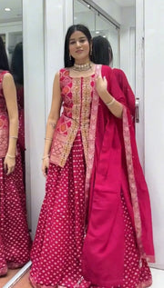 Pretty Red Chinon Embroidery Work Lehenga Choli