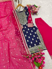 -50%    Navy Blue Color Heavy Embroidery Work Palazzo Suit