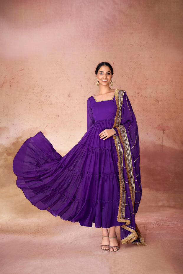 Steal the spotlight in this 16-meter flair ruffle gown