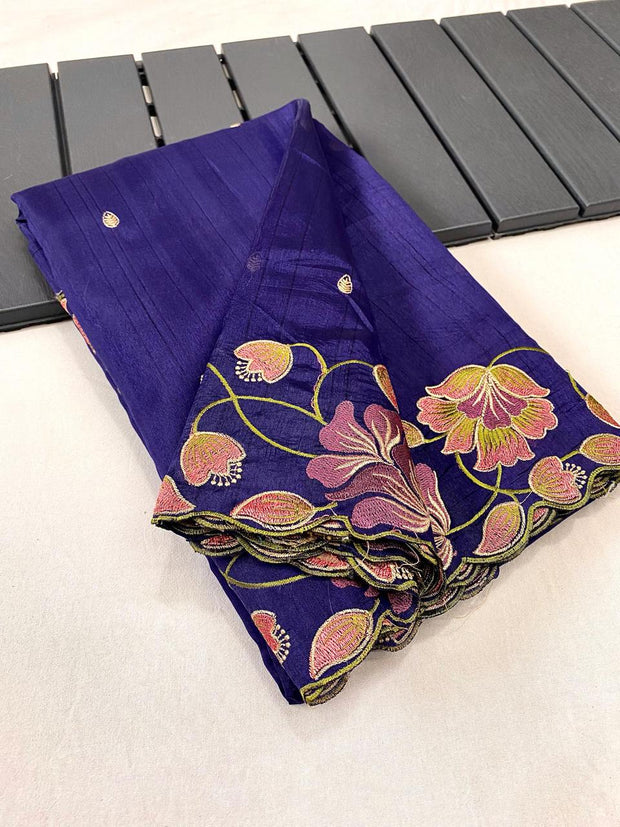 Ravishing Tussar Silk Navy Blue Color Saree