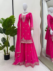 Delightful Heavy Work pink Color Sharara Suit