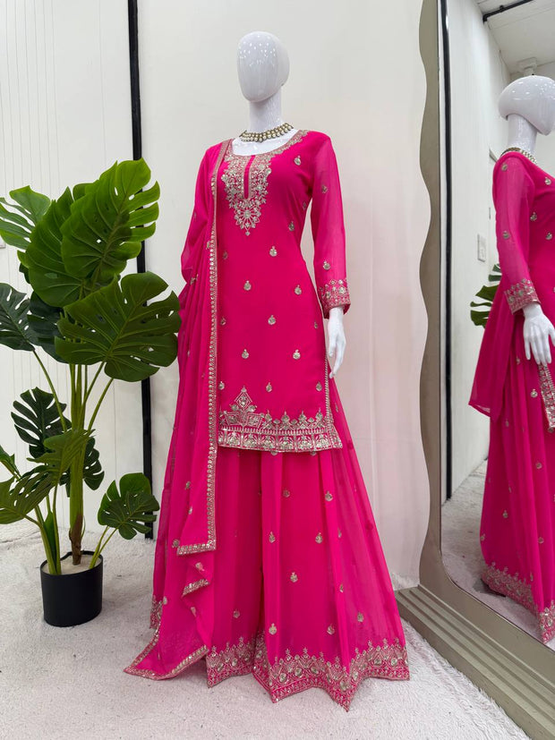 Delightful Heavy Work pink Color Sharara Suit