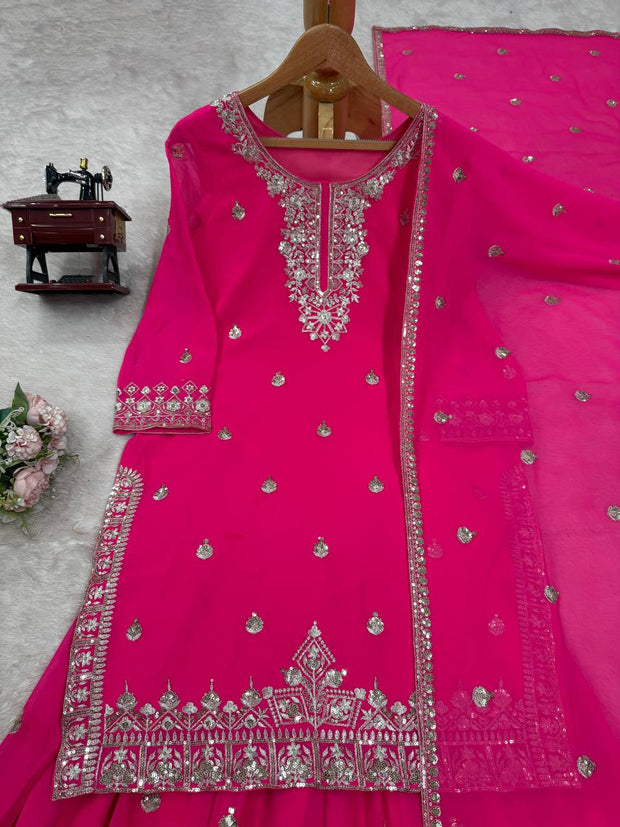 Delightful Heavy Work pink Color Sharara Suit