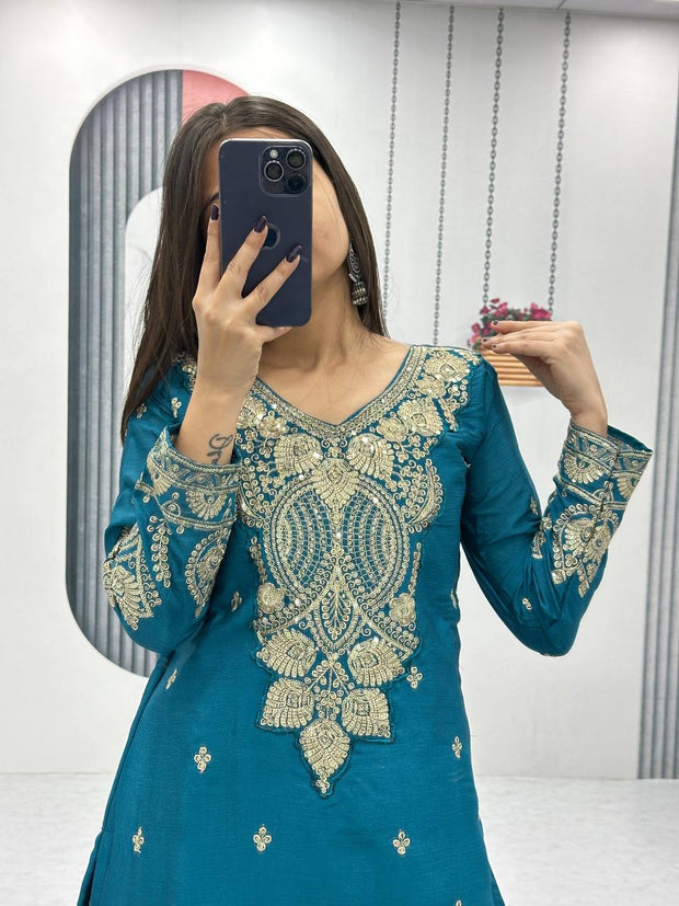 Designer Party Wear Top Plazzo & Dupatta Set