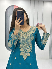 Launching New Designer Party Wear Top Plazzo & Dupatta Set blue