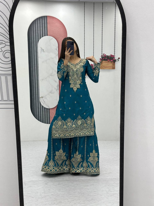 Designer Party Wear Top Plazzo & Dupatta Set