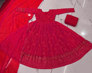 Marvelous Thred And Sequence Work Red Color Anarkali Suit