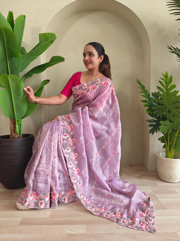 Delightful Crush Silk Lavender Color Saree
