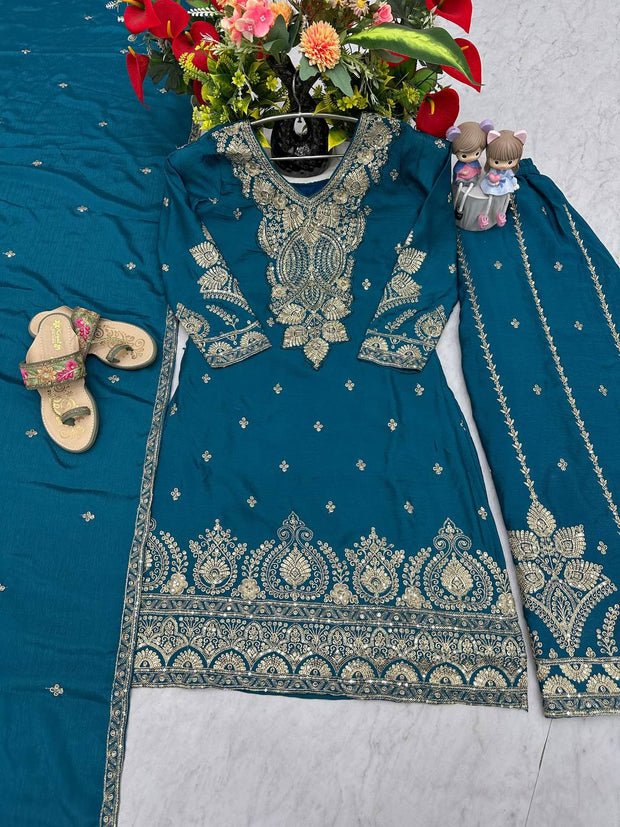 Designer Party Wear Top Plazzo & Dupatta Set
