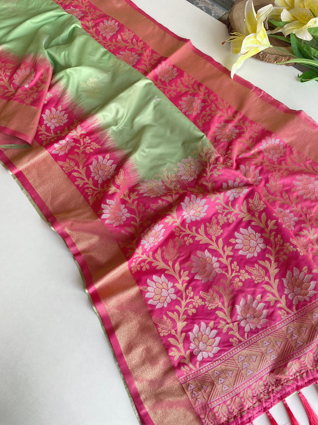 -55%  Fantastic Tone Silk Perrot & Pink Color Saree