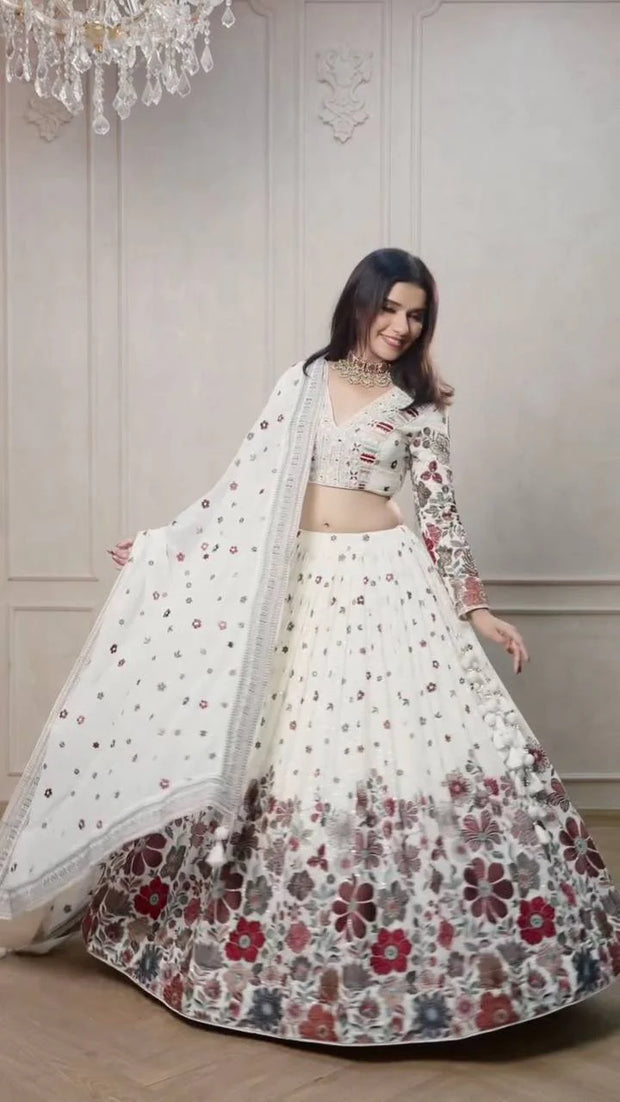 Stunning Pretty Georgette White color Lehenga Choli