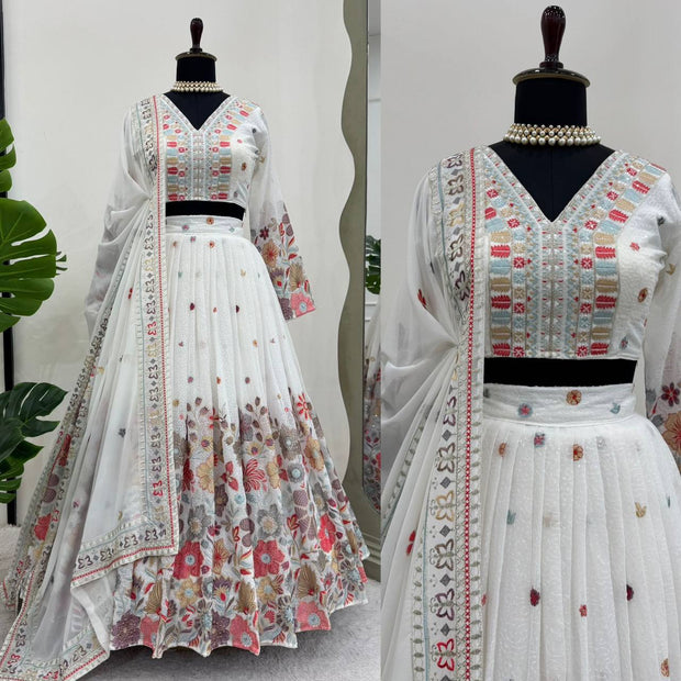 Stunning Pretty Georgette White color Lehenga Choli
