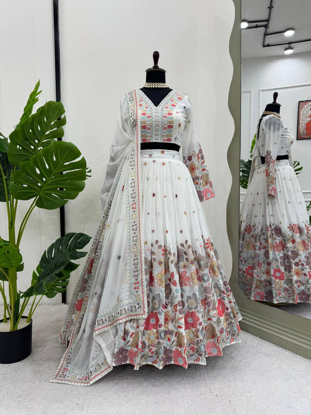 Stunning Pretty Georgette White color Lehenga Choli