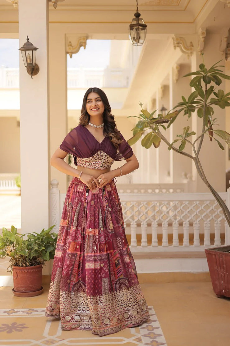 Ceremony Wear Russian Silk Purple Color Lehenga
