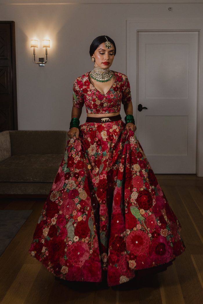 Function Wear Organza Multi Red Color lehenga Choli