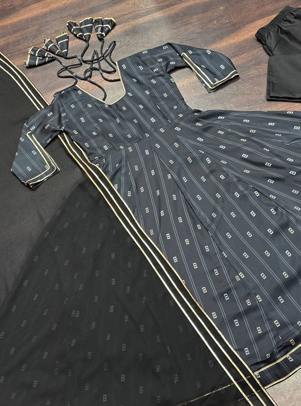 Preferable Digital Print Work Black Color Anarkali Suit