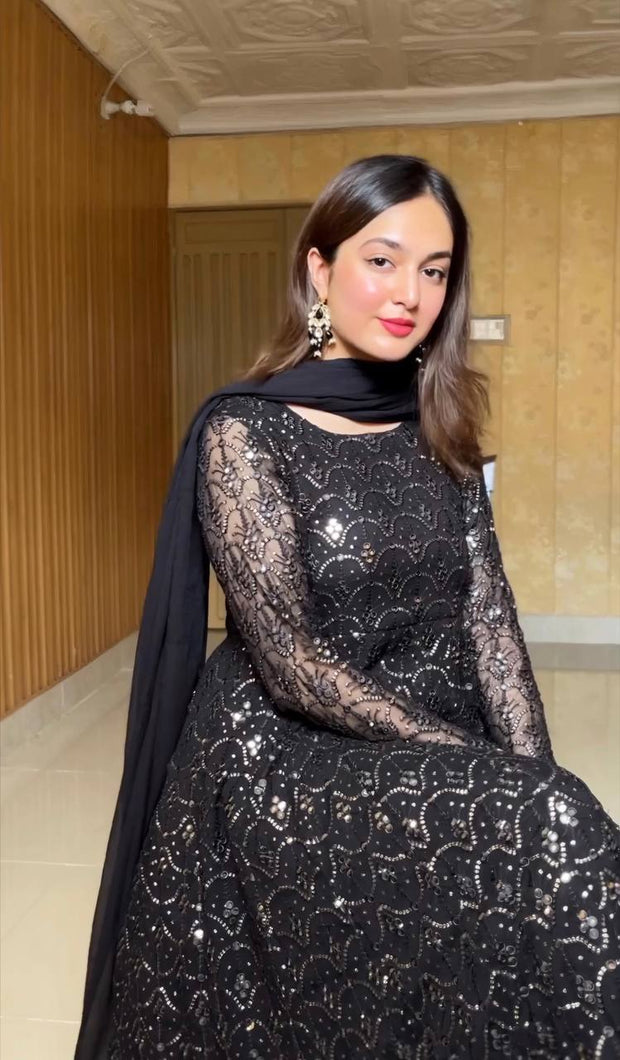 Mesmerizing Embroidered Work Black Color Anarkali Suit