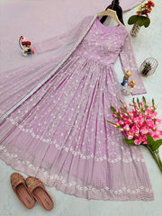Pattern Wedding & Party Wear Embroidery Work Light Pink Color Anarkali Suit