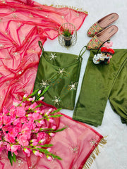 Mesmerizing Embroidery Sequins Work Green Color Salwar Suit