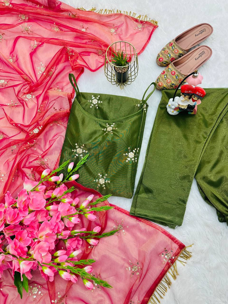 Mesmerizing Embroidery Sequins Work Green Color Salwar Suit