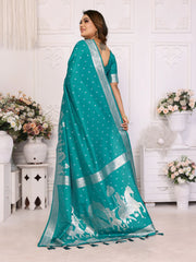 Pattern Wedding & Party Wear Kochi Teal Green Color Saree
