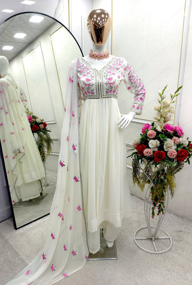 Sequence Work White Color Gown With Palazzo