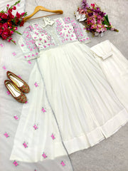 Sequence Work White Color Gown With Palazzo