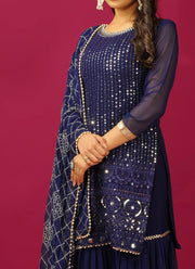 Fashionable Georgette Blue Color Sharara Suit