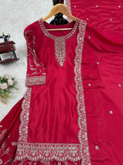 Elegant Red Color Chinon Silk Sharara Suit