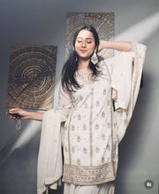 Superhit White Color Georgette Embroidery Work Sharara Suit