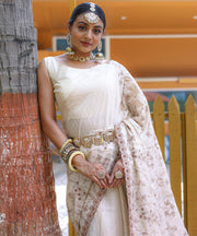 Captivating Silk Floral Design White Color Saree